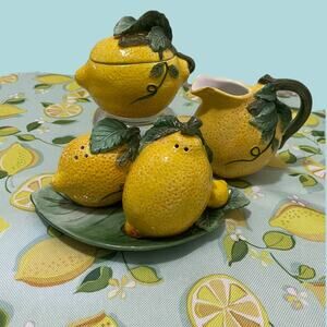 Corner Ruby Lemon Collection Ceramic Sugar Creamer Salt & Pepper Set